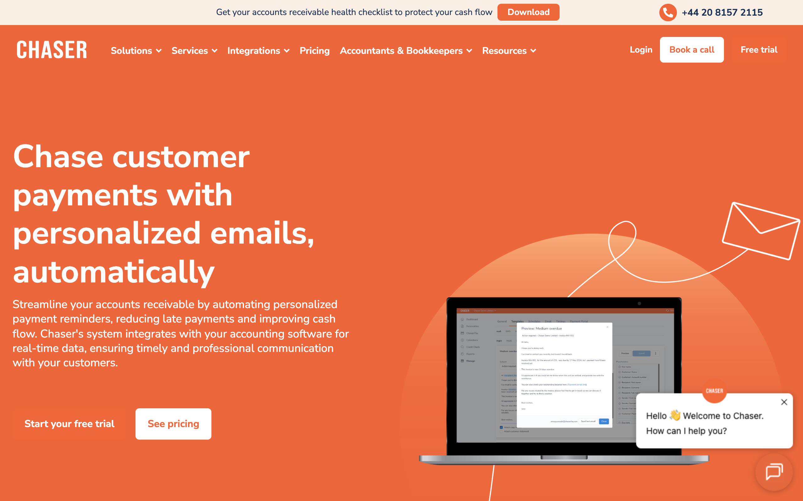 Chaser's automated email payment reminders feature page
