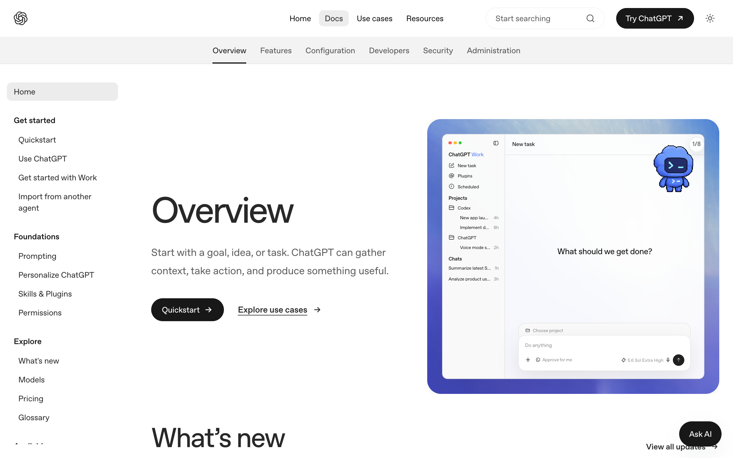 OpenAI Codex developer documentation landing page