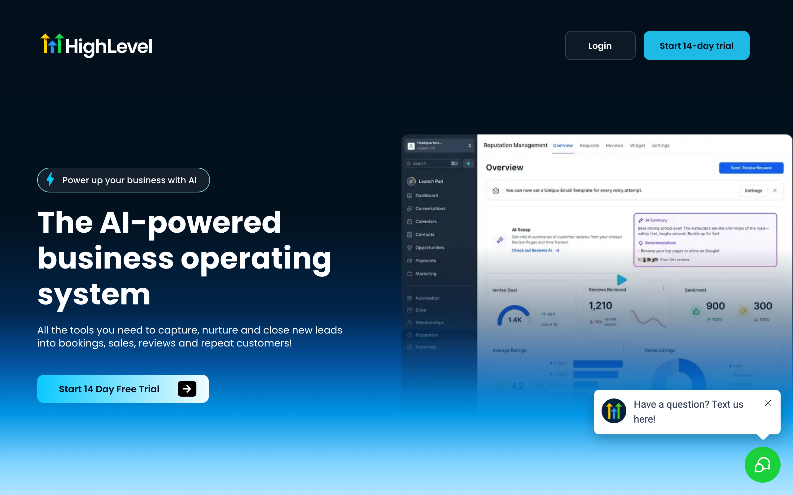 GoHighLevel platform homepage