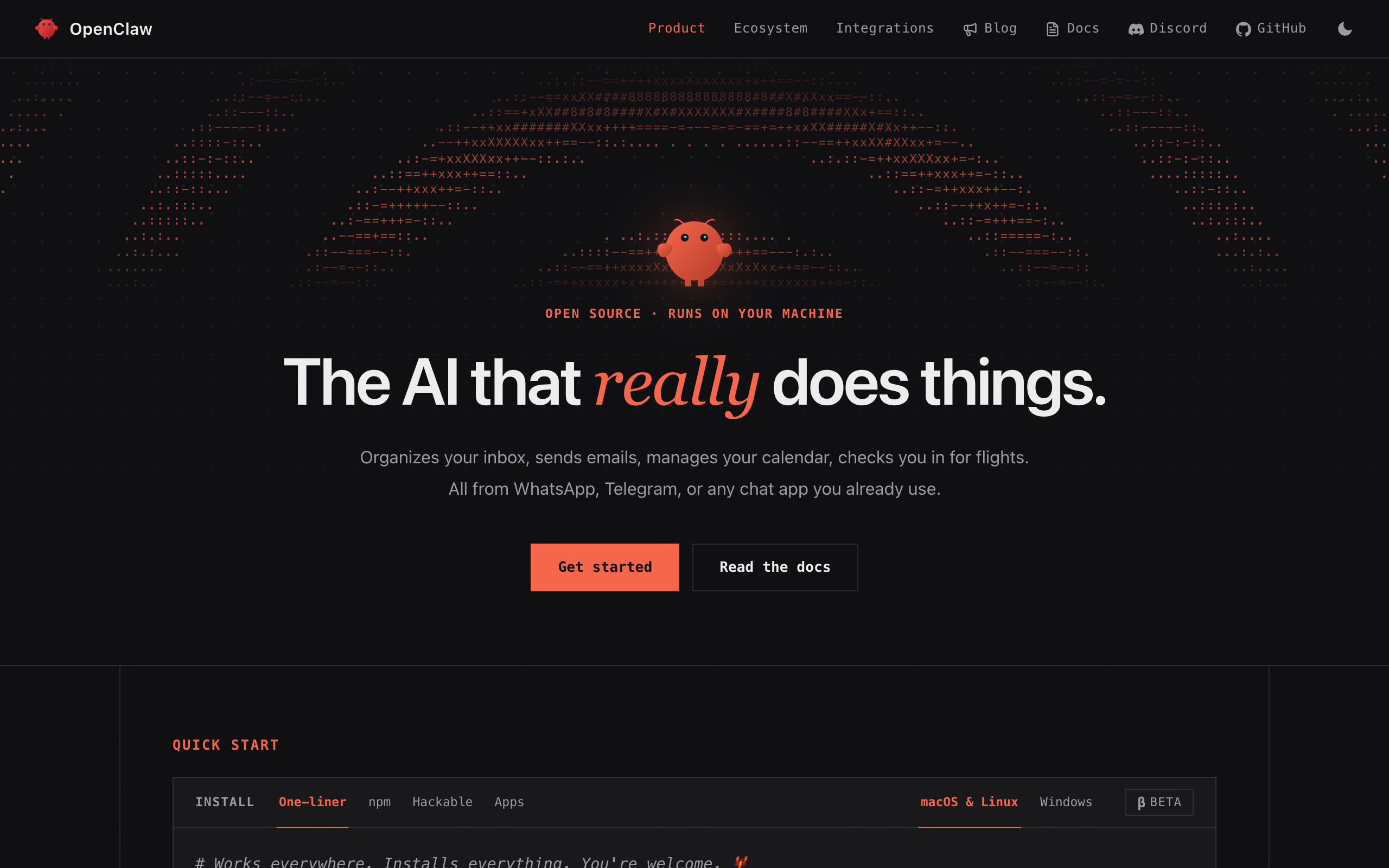 OpenClaw personal AI assistant homepage